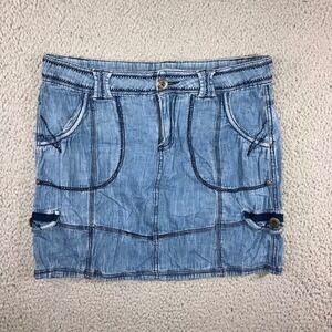 Vtg Denim Mini Skirt Women 32 Blue Contrast Stitch Paneled Y2K Boho 90s Festival